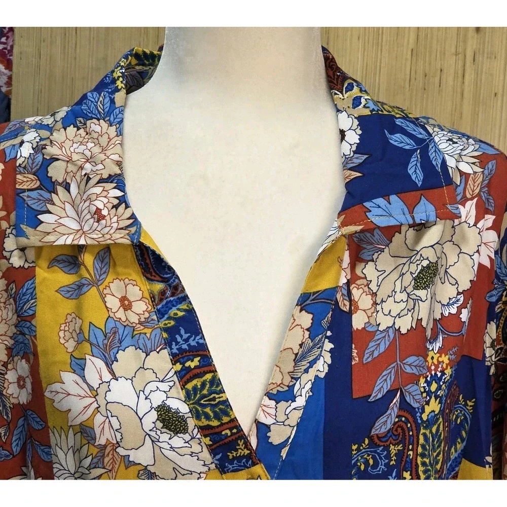 Ruby Rd Sz 2X Ladies ‎ Multicolor Boho Mixed Media Tunic Blouse Floral Rayon - Picture 2 of 8